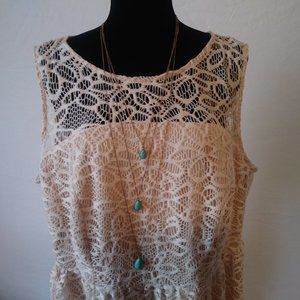 18W Sandra Darren Tan Crochet Sleeveless Dress